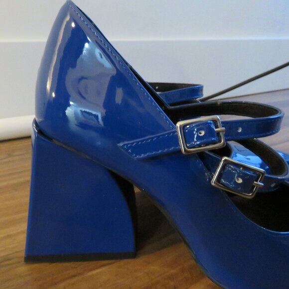 L'INTERVALLE Stefani Blue Patent Leather Block Heel Mary Jane Shoes 38 / 7.5-8 - Picture 5 of 15